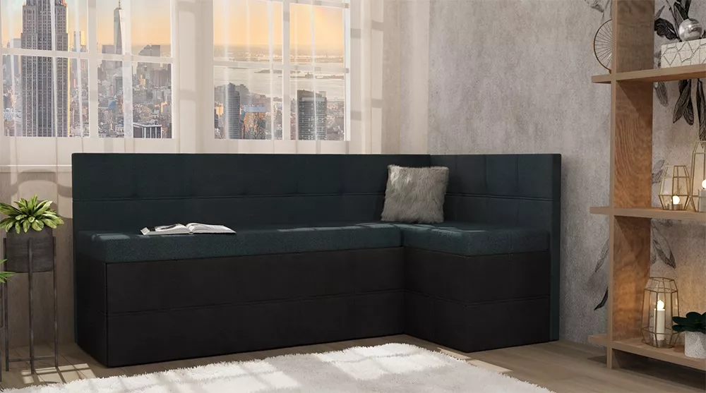 Кожаный диван на кухню Токио (Домино) Комби Блю угловой