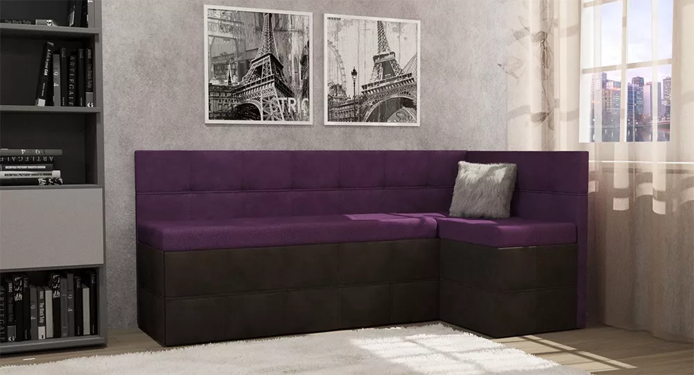 Кожаный диван на кухню Токио (Домино) Комби Виолет угловой