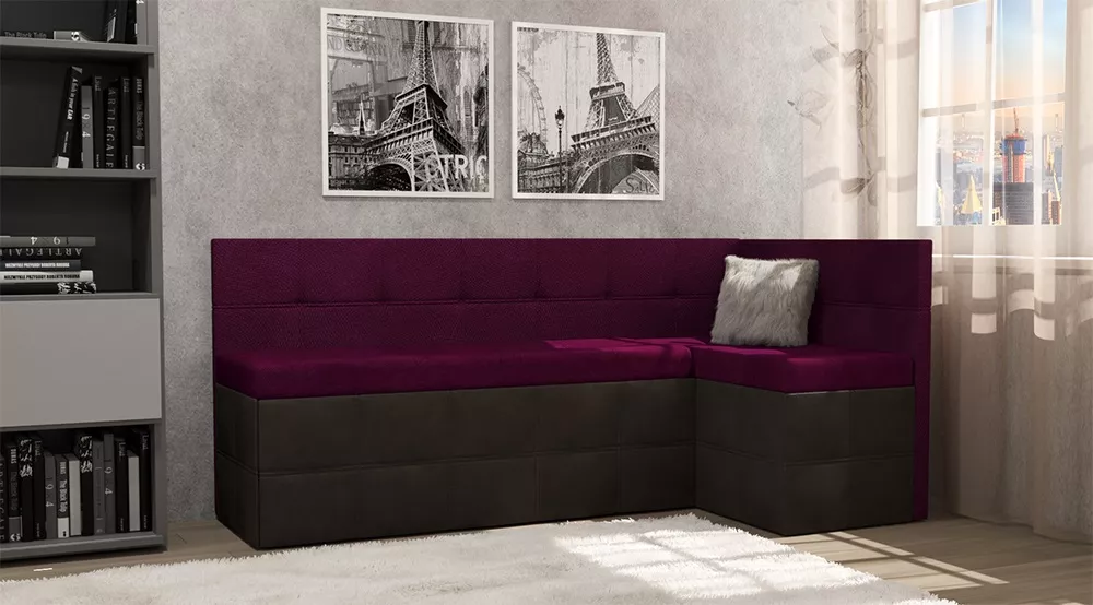 Кожаный диван на кухню Токио (Домино) Комби Дарк Виолет угловой