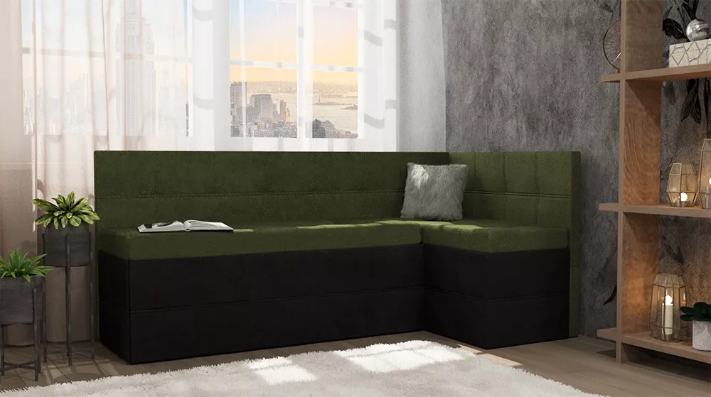 Кожаный диван на кухню Токио (Домино) Комби Дарк Грин угловой
