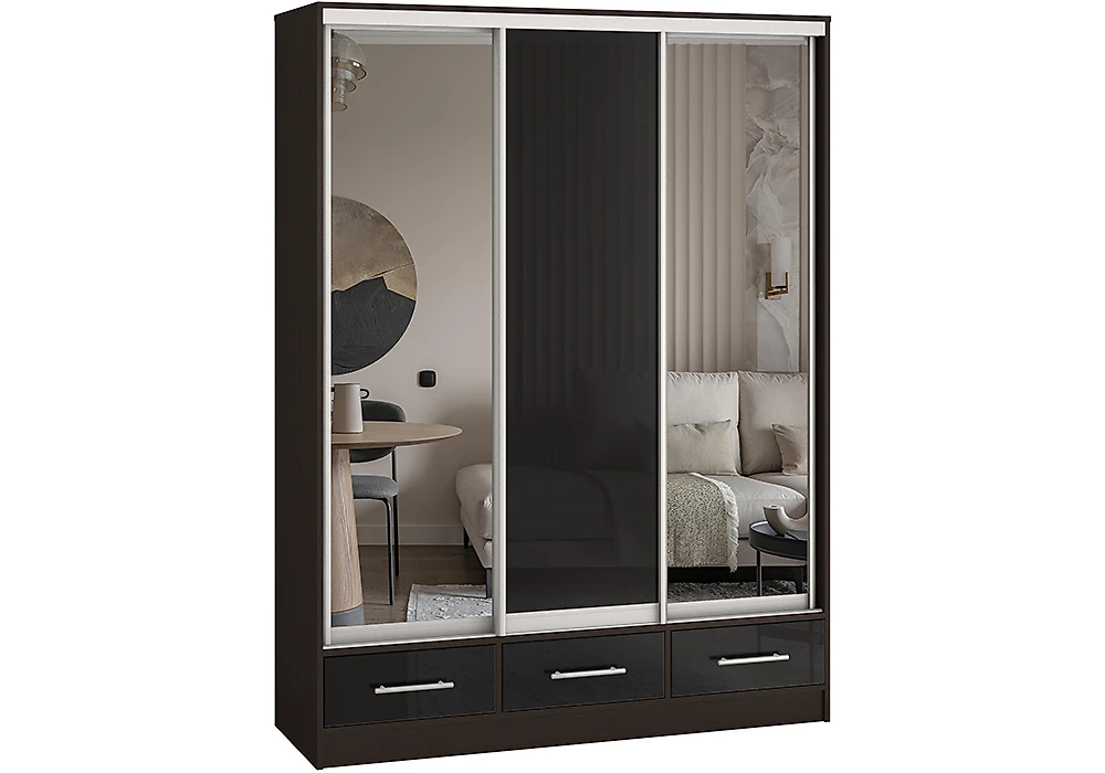 Чёрный шкаф Версаль-150 Зеркало-МДФ-Зеркало Дизайн-1