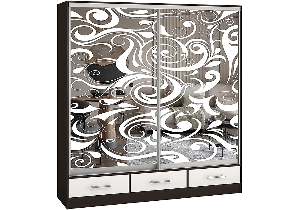 Чёрный шкаф Версаль-190 Зеркало пескоструй Дизайн-1