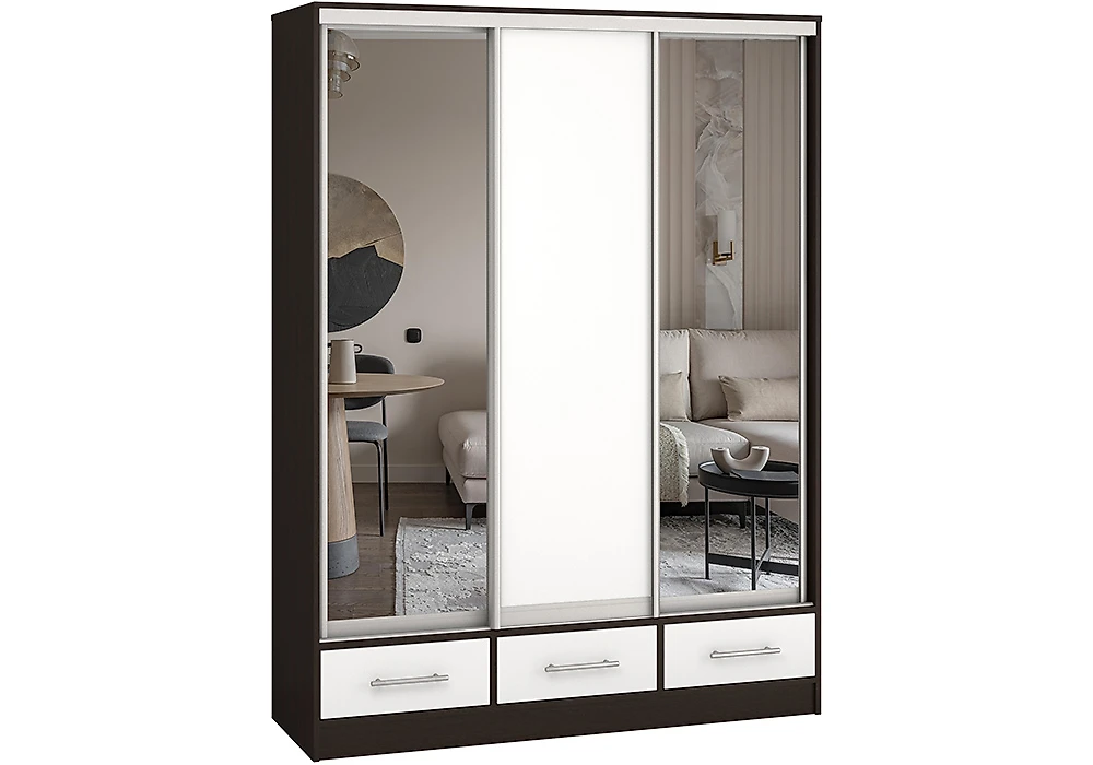 Чёрный шкаф Версаль-150 Зеркало-ЛДСП-Зеркало Дизайн-1