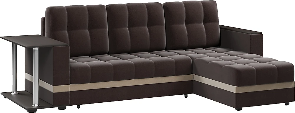 Мягкий угловой диван Атланта Классик Браун со столиком