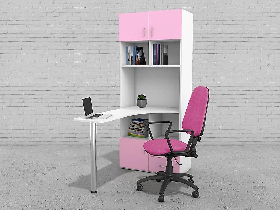 Компьютерный стол GK ST 100 Белый-Розовый со стеллажом